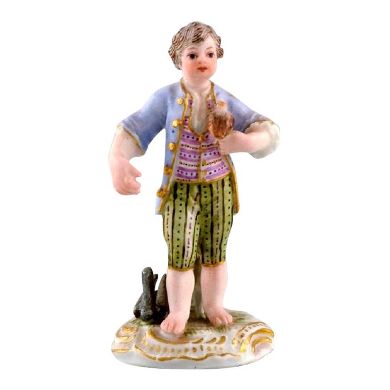 Rare Meissen Miniature Figure after Johann Joachim Kändler, Boy with Falcon