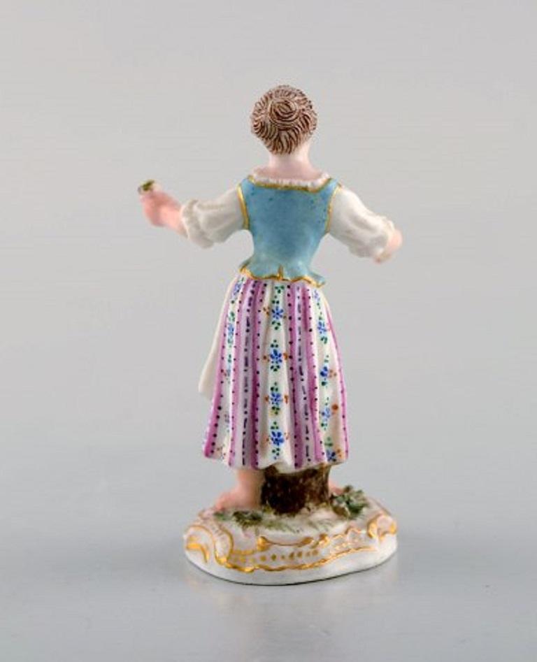 Rococo Rare Meissen Miniature Figure after Johann Joachim Kändler, Girl with Flowers For Sale