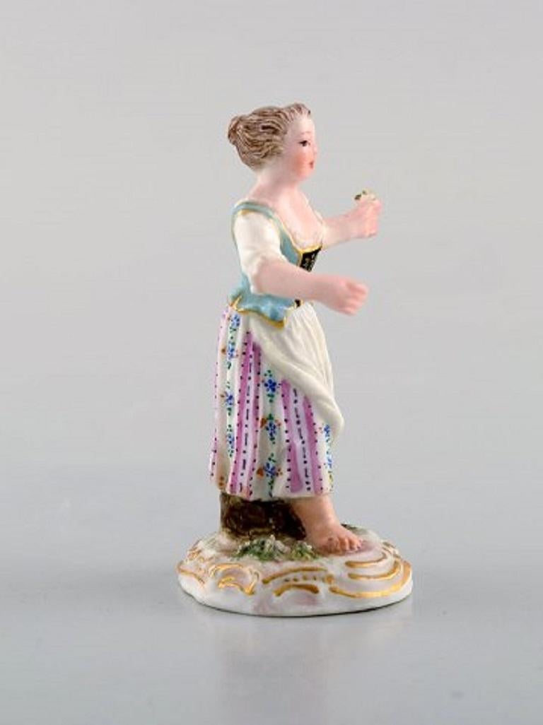 German Rare Meissen Miniature Figure after Johann Joachim Kändler, Girl with Flowers For Sale