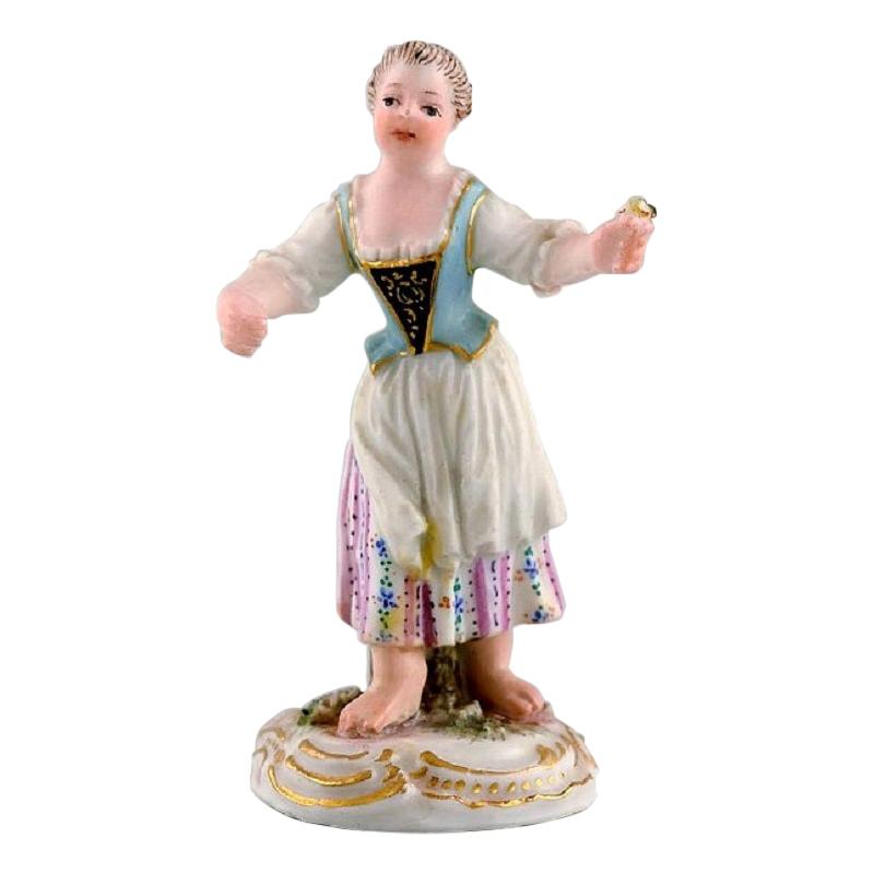 Rare Meissen Miniature Figure after Johann Joachim Kändler, Girl with Flowers For Sale