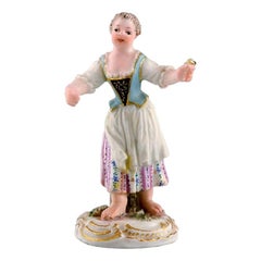 Antique Rare Meissen Miniature Figure after Johann Joachim Kändler, Girl with Flowers