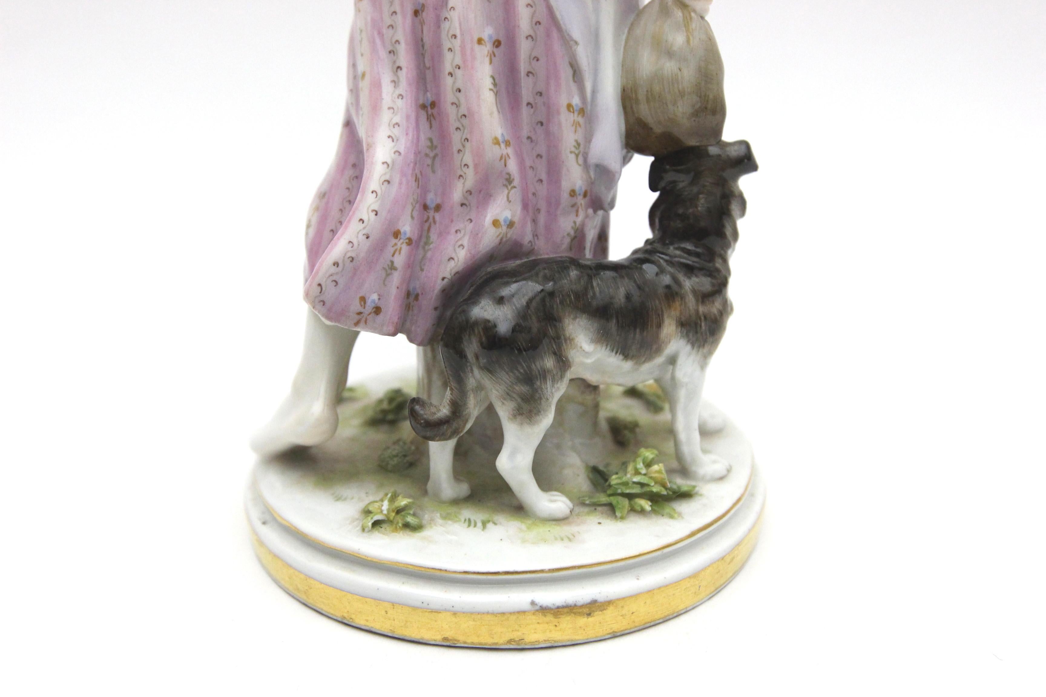 Rare Meissen Porcelain Art Nouveau Figure as a Girl with Dog 4