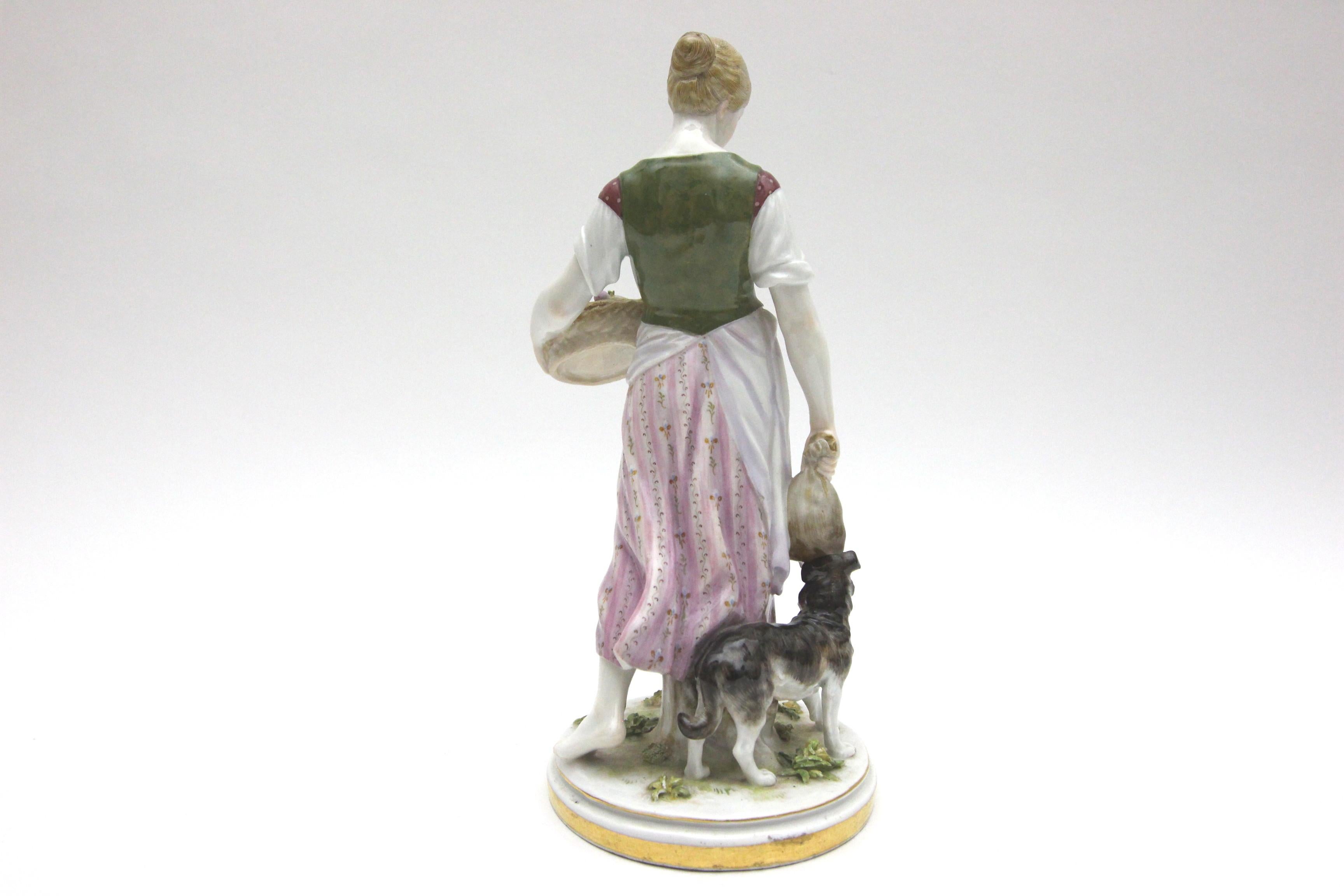 Rare Meissen Porcelain Art Nouveau Figure as a Girl with Dog (Deutsch)