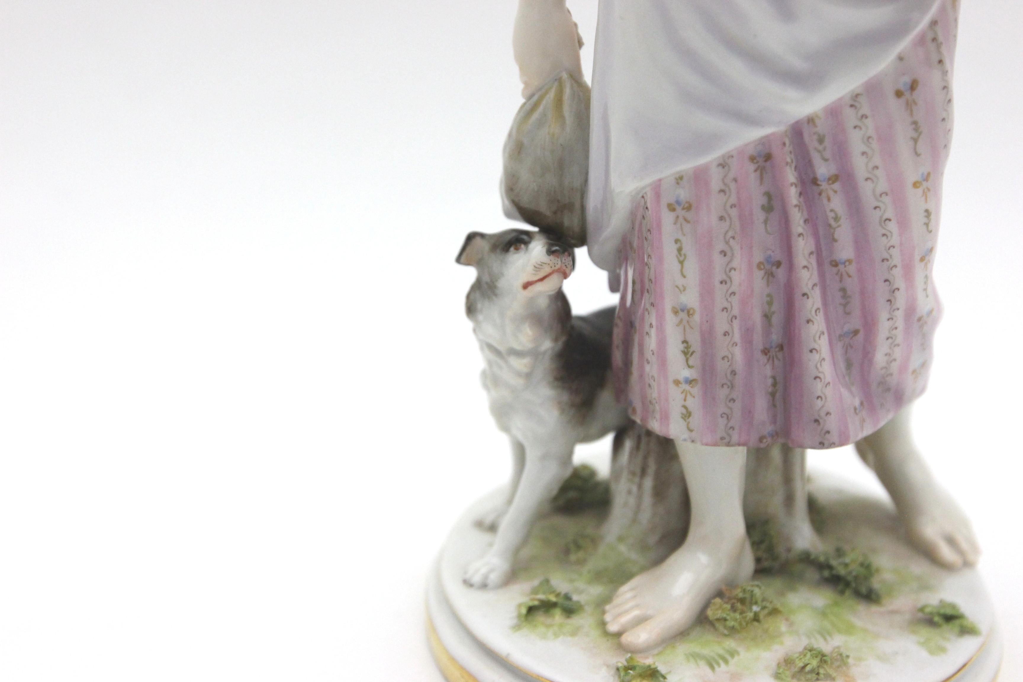 Rare Meissen Porcelain Art Nouveau Figure as a Girl with Dog 2