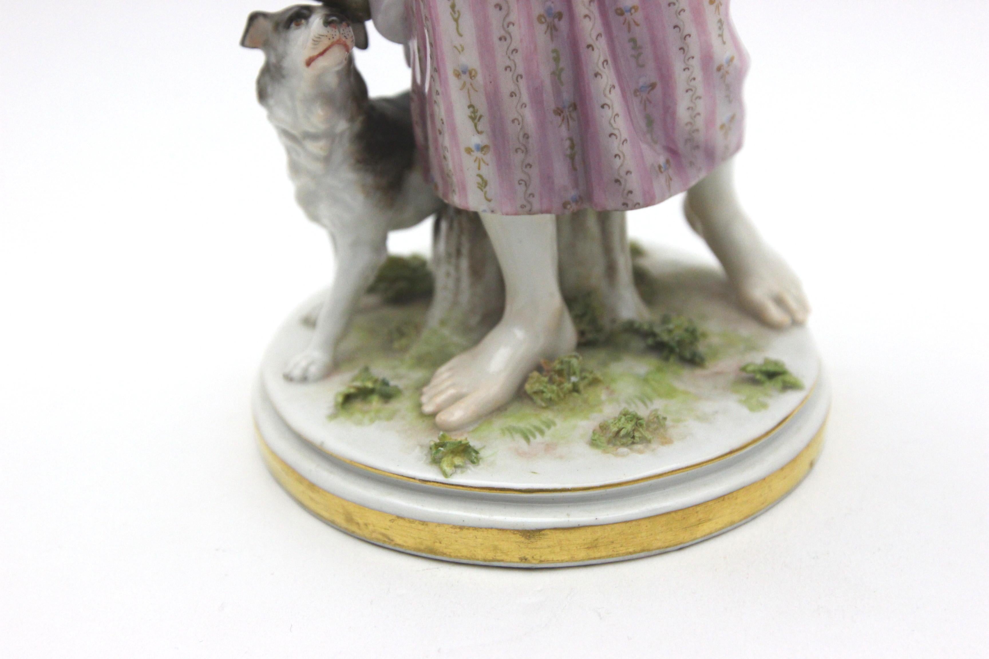 Rare Meissen Porcelain Art Nouveau Figure as a Girl with Dog 3