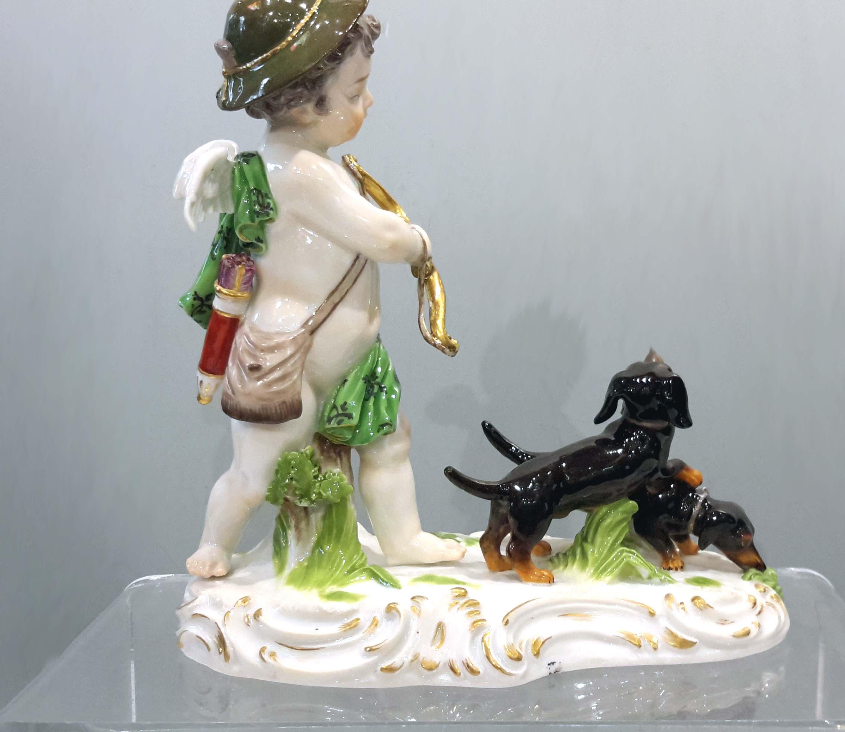 Rococo Rare Meissen Porcelain Group of Cupid and Dachshund, 19th Century For Sale