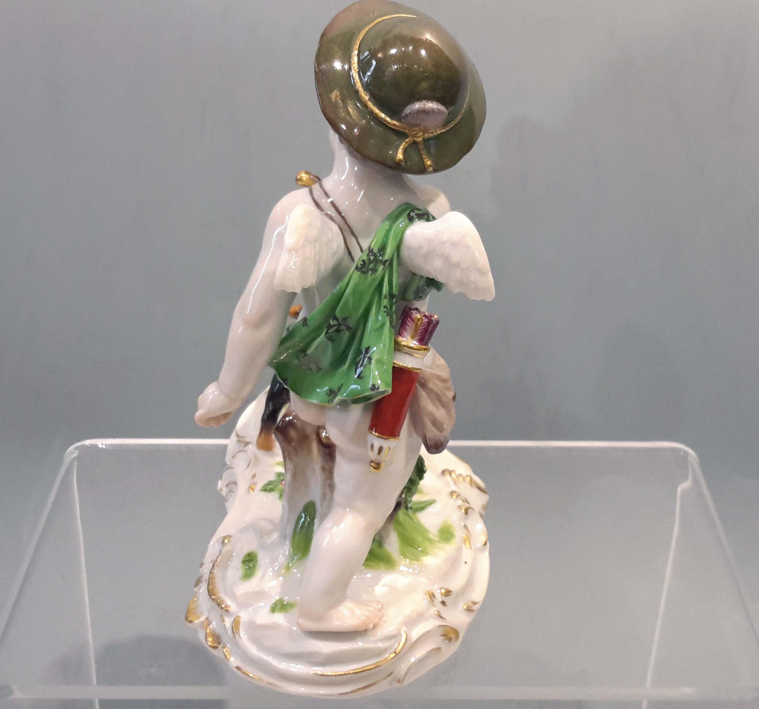 German Rare Meissen Porcelain Group of Cupid and Dachshund, 19th Century For Sale