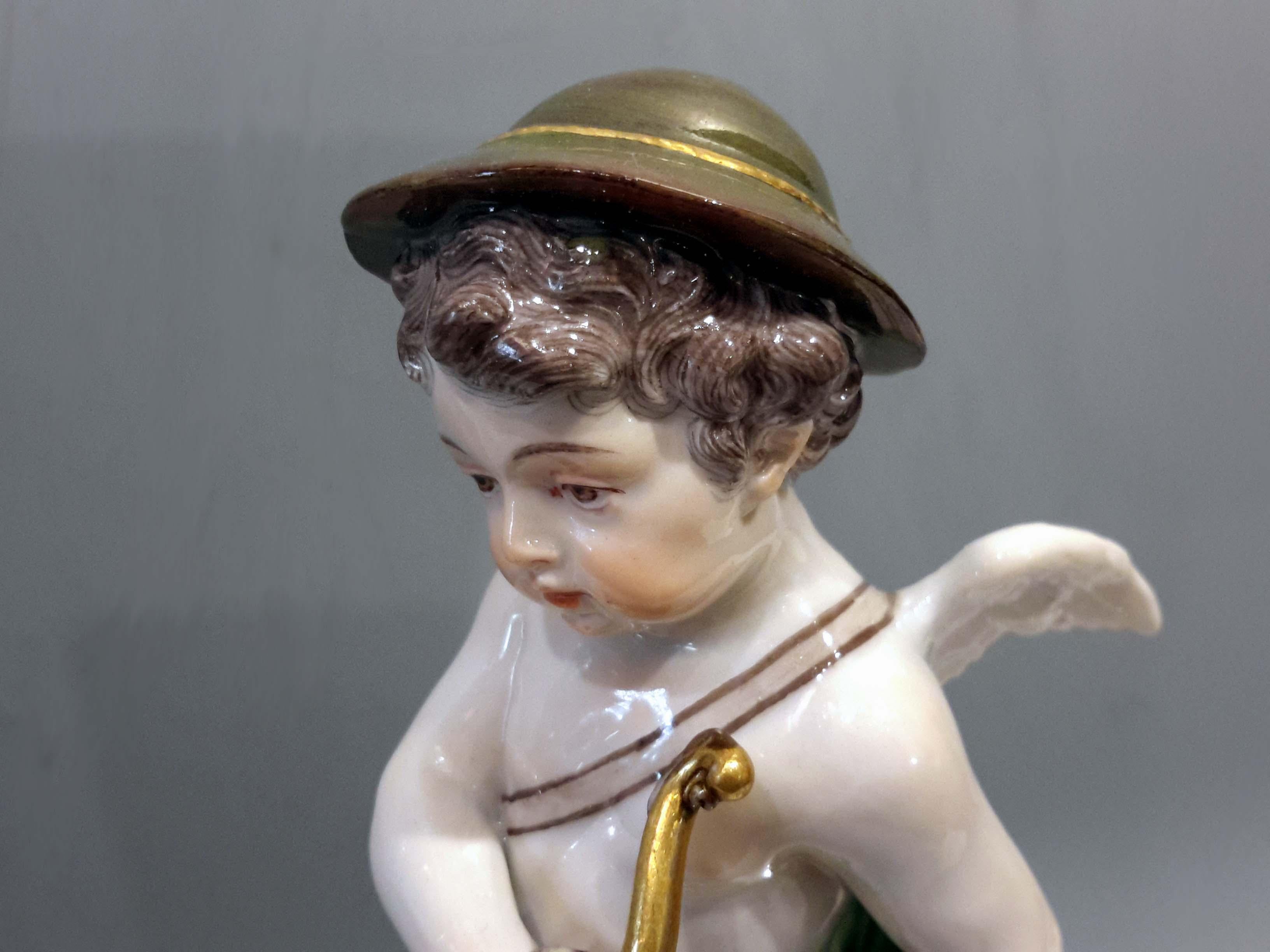 Glazed Rare Meissen Porcelain Group of Cupid and Dachshund, 19th Century For Sale