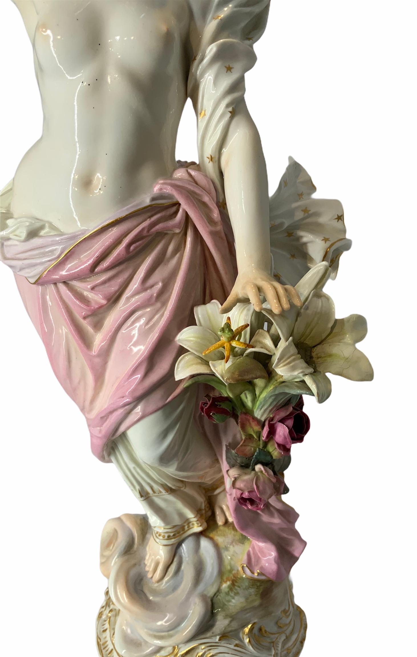Hand-Painted Rare Meissen Porcelain Iris Goddess Sculpture