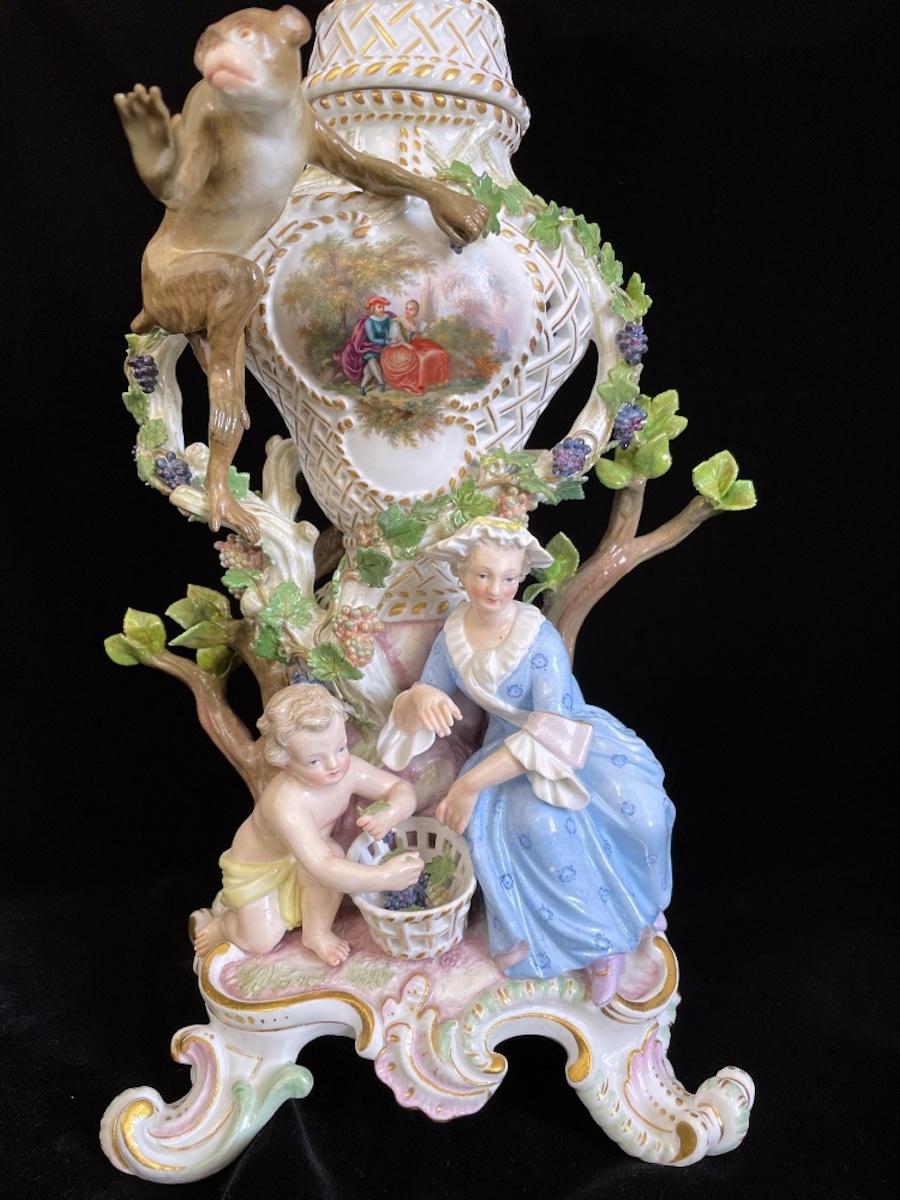 Baroque Rare Meissen Potpourri Monkey Vase, Eberlein, 1850 For Sale
