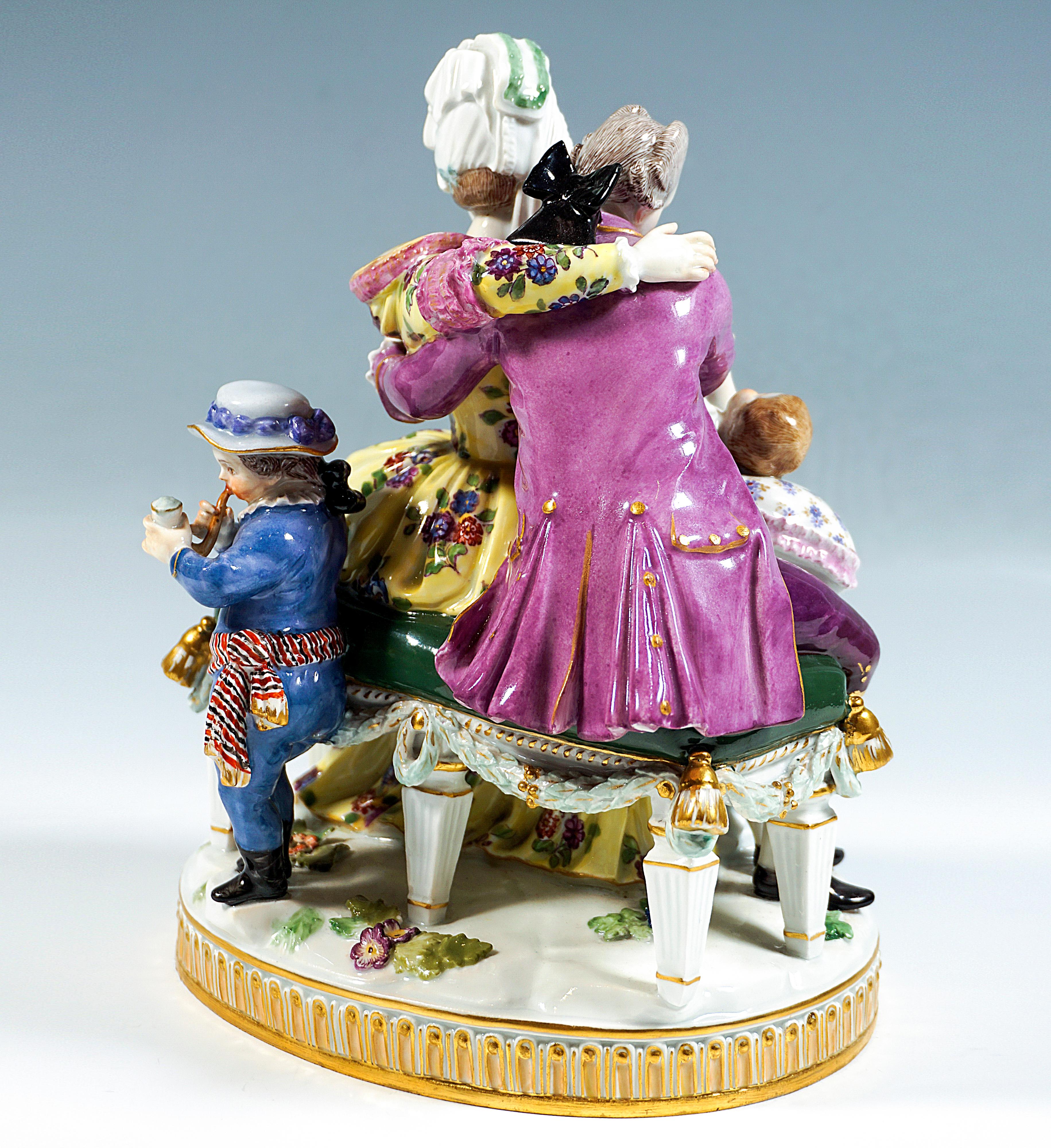 Hand-Crafted Rare Meissen Rococo Genre Group 'The Happy Parents', by M V Acier, Circa 1860 For Sale