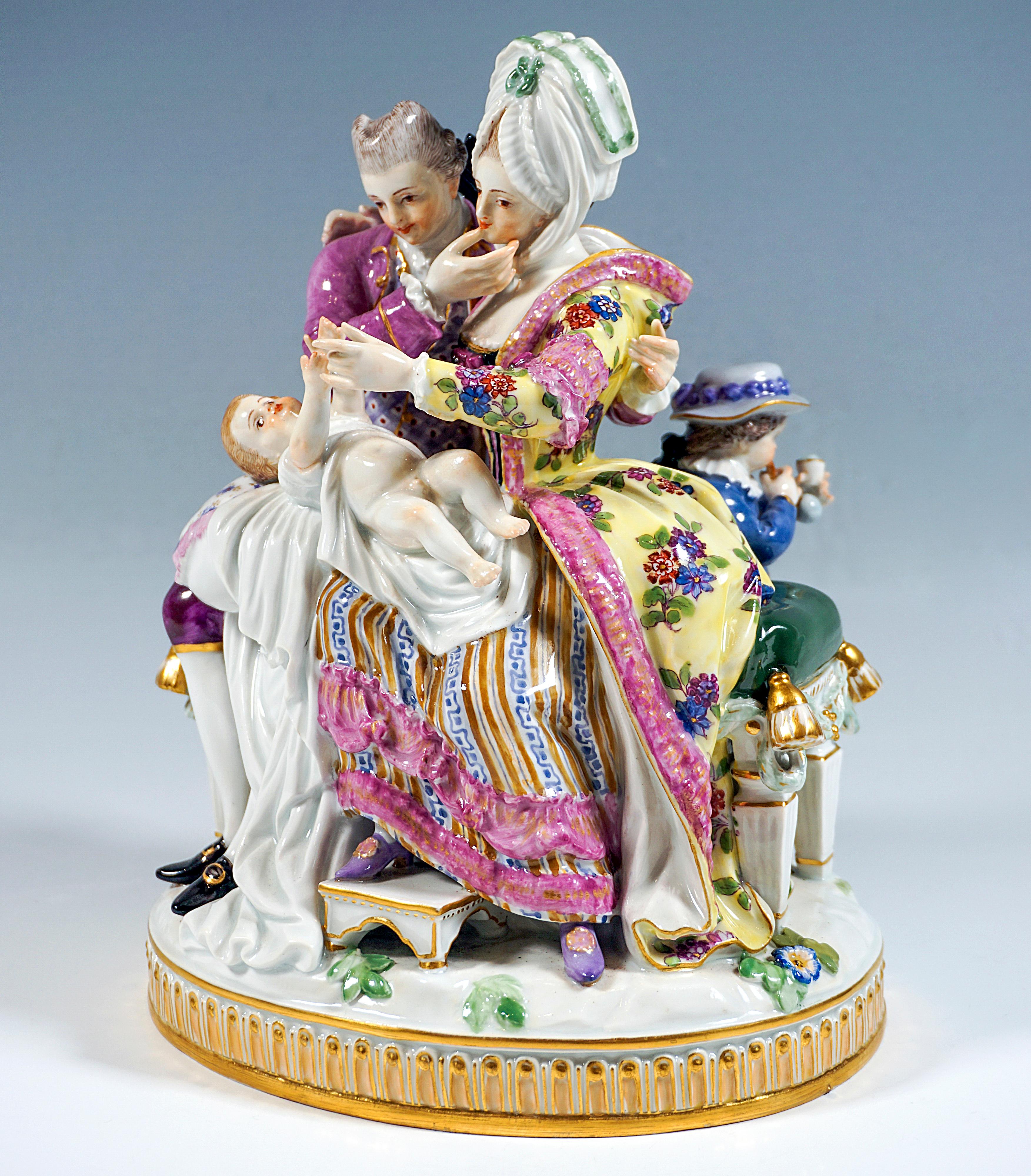Porcelain Rare Meissen Rococo Genre Group 'The Happy Parents', by M V Acier, Circa 1860 For Sale