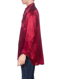 1930'S Cranberry Red Rayon Satin Very Rare Men's Western Shirt