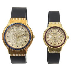 Rare Men's and Ladies Hublot Sapphire Ruby Diamond 18k Gold Wristwatches 