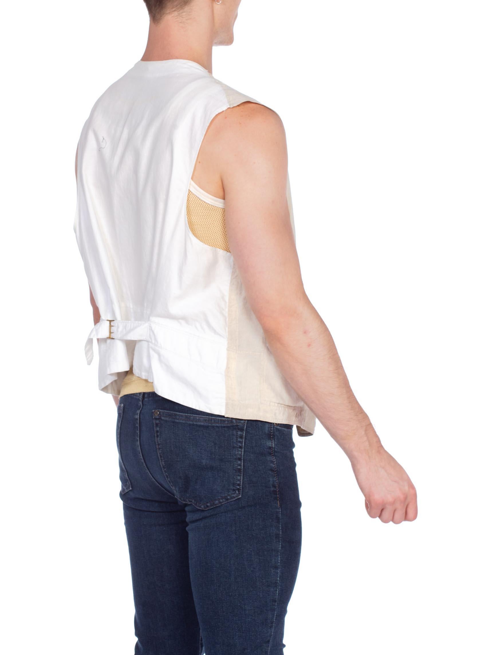 1920S Rare Men's Antique Linen And Cotton Vest  Xl In Excellent Condition In New York, NY