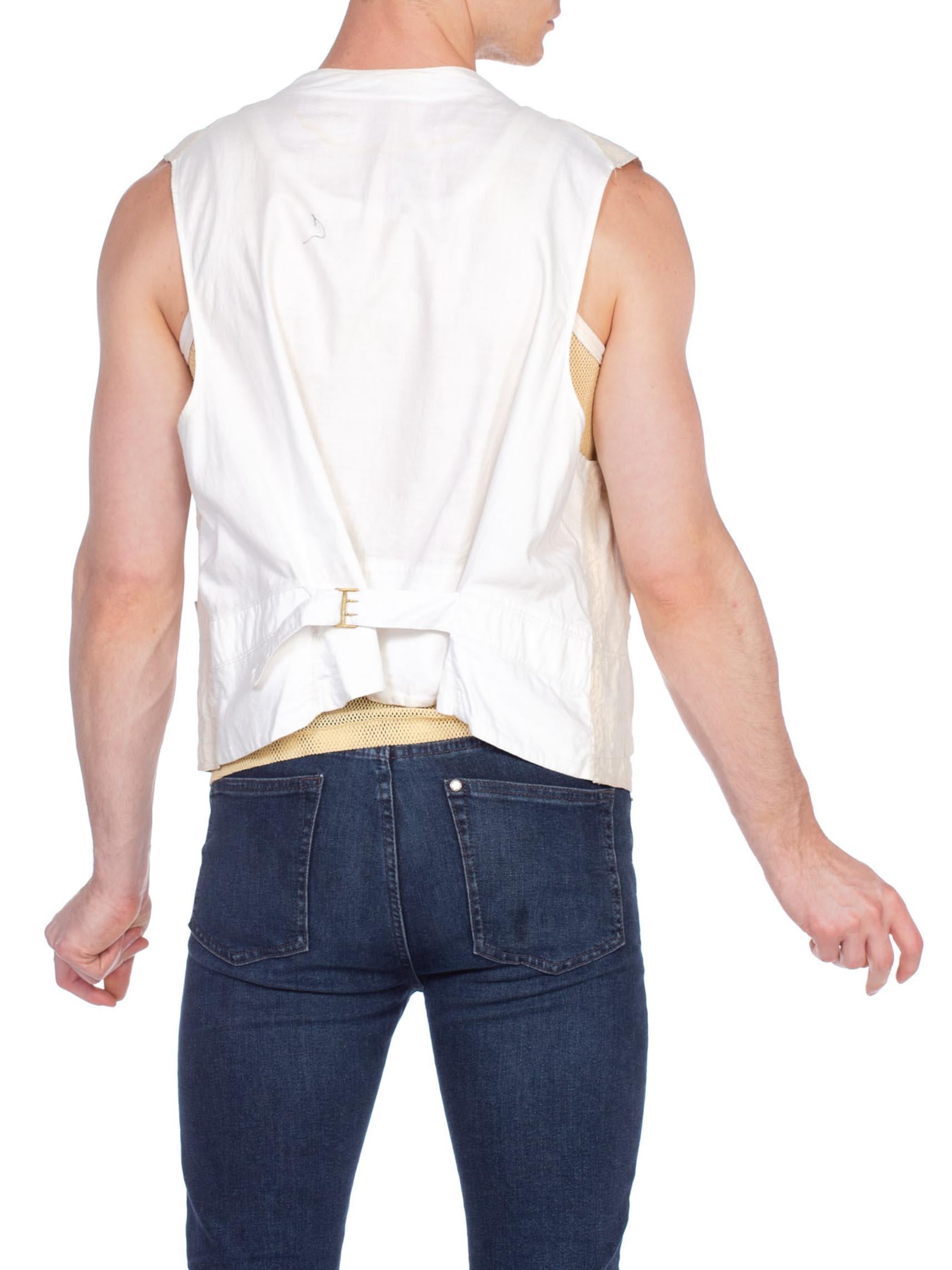 1920S Rare Men's Antique Linen And Cotton Vest  Xl 1