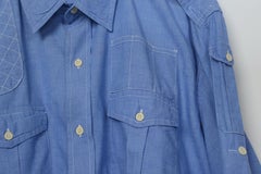 Rare Men's Christian Dior Classic Shooting Shirt in Sky Blue 100% Cotton