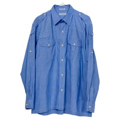Rare Men's Christian Dior Classic Shooting Shirt in Sky Blue 100% Cotton