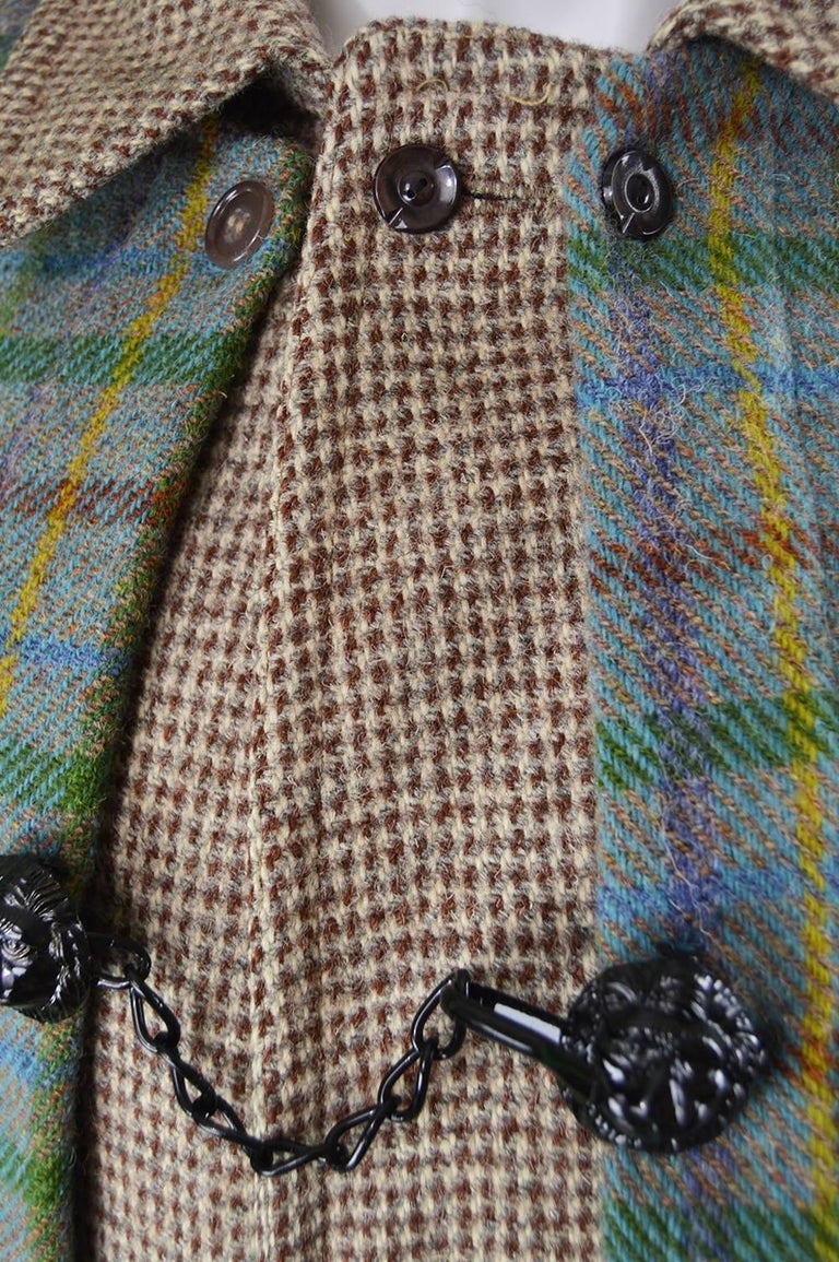 Men's Harris Wool Tweed Tartan Inverness Cape Coat, 1950s at 1stdibs