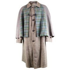 Retro Men's Harris Wool Tweed Tartan Inverness Cape Coat, 1950s