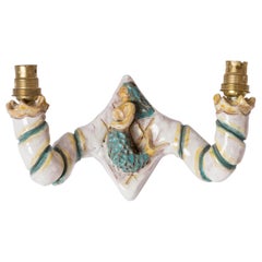 Rare Mermaid Theme Glazed Ceramic Single Sconce by Livia Gorka - Hungary 1950's