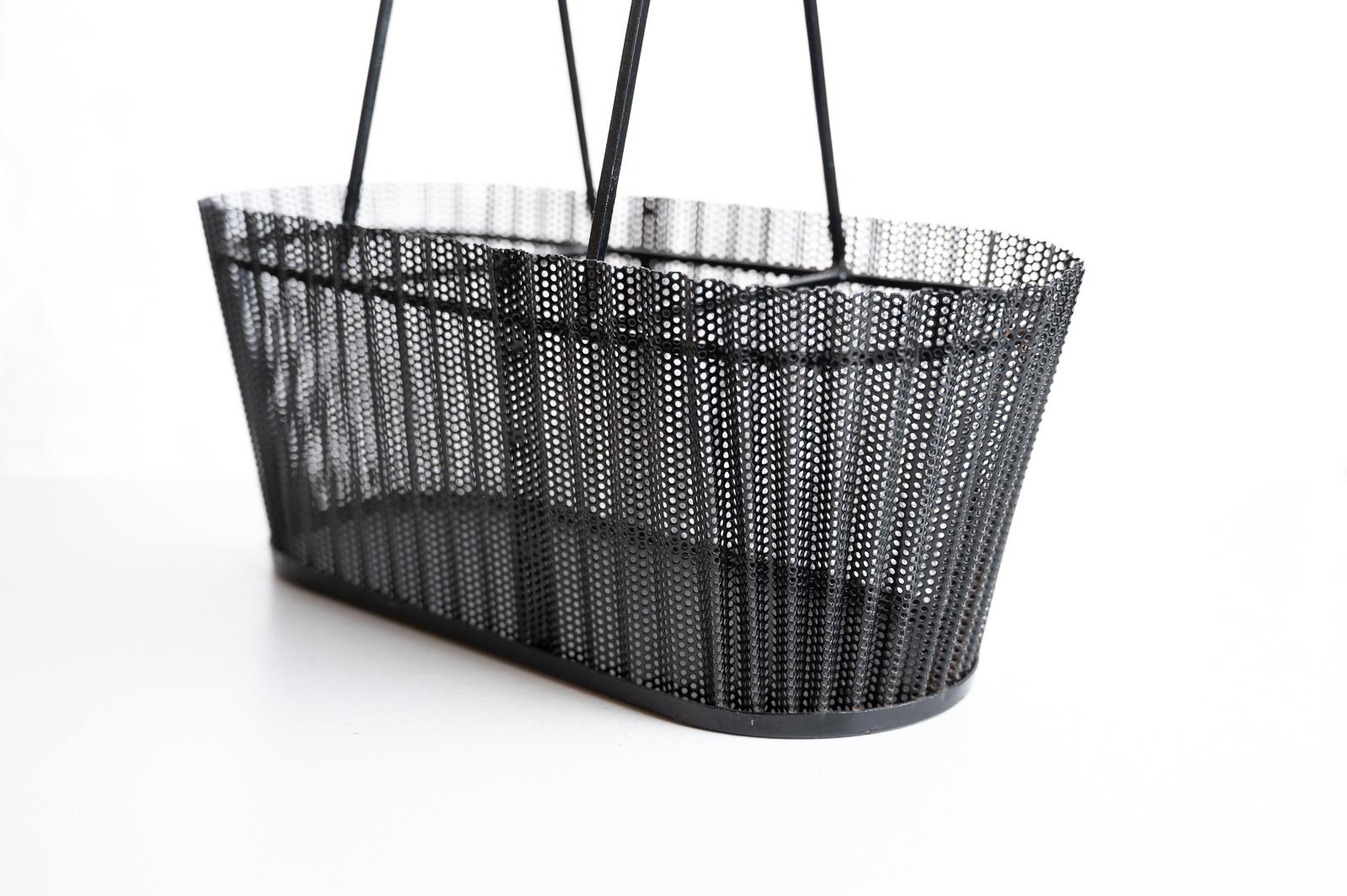 Rare Metal Basket with Wicker Handles by Mathieu Matégot 4