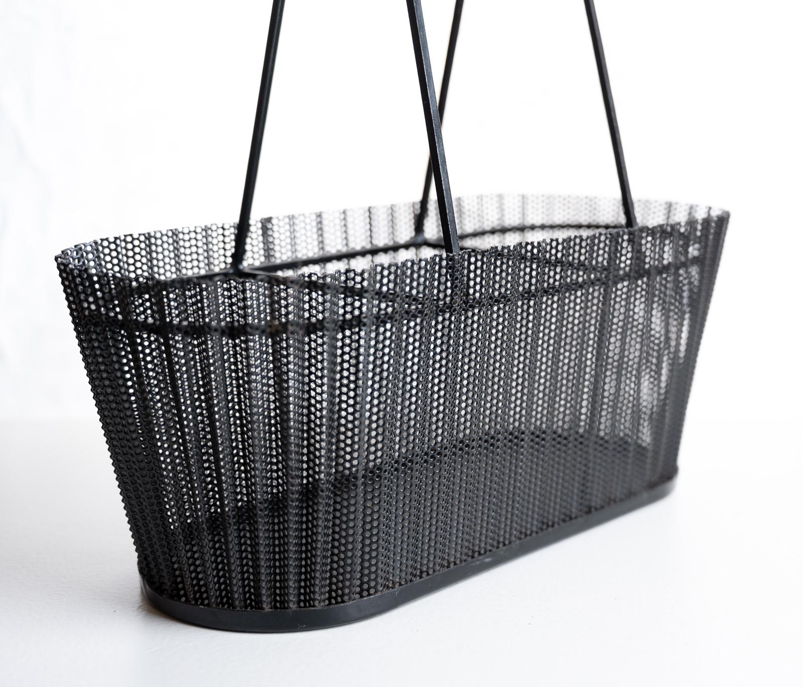 Rare Metal Basket with Wicker Handles by Mathieu Matégot 6