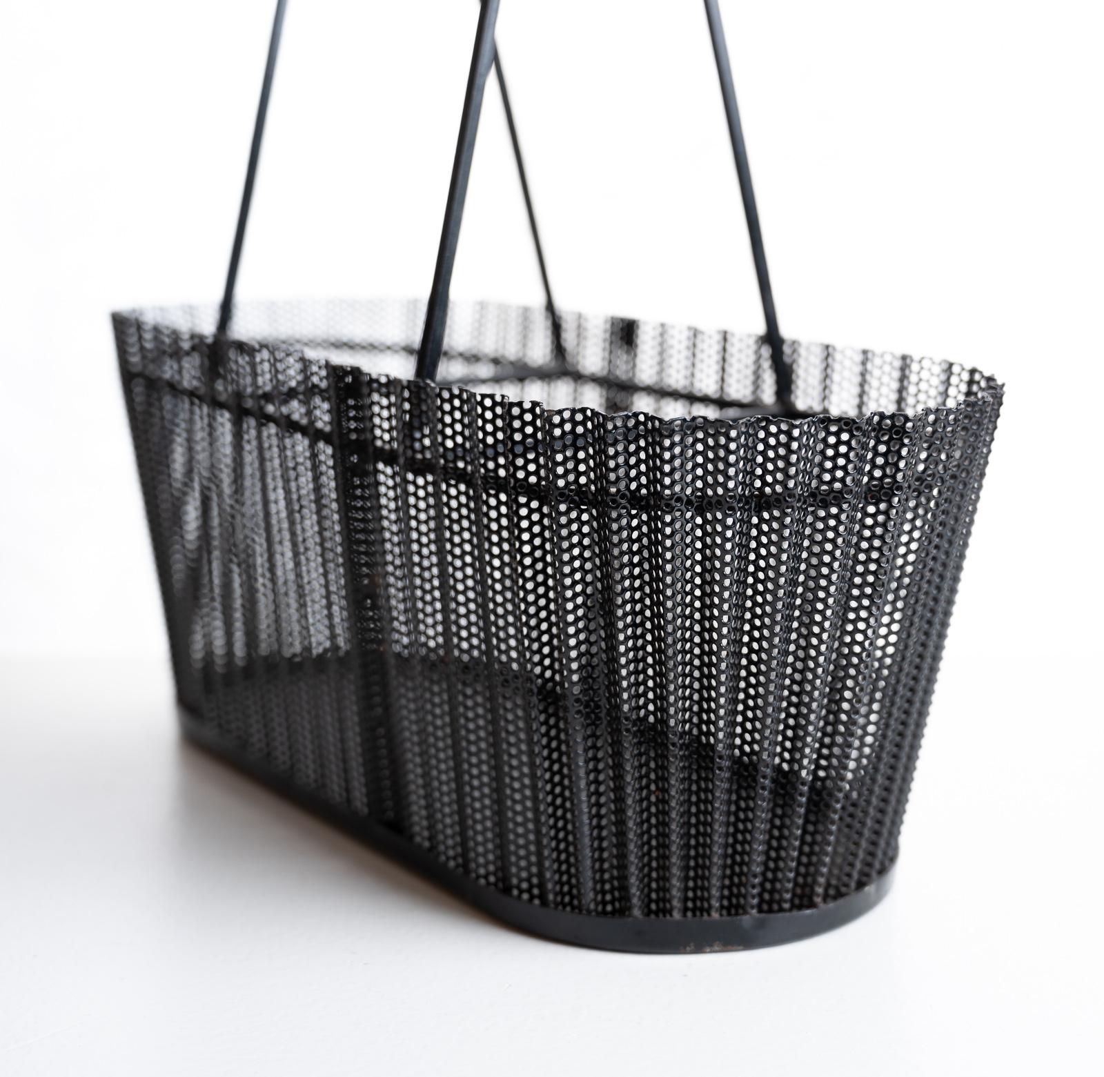 Rare Metal Basket with Wicker Handles by Mathieu Matégot 8