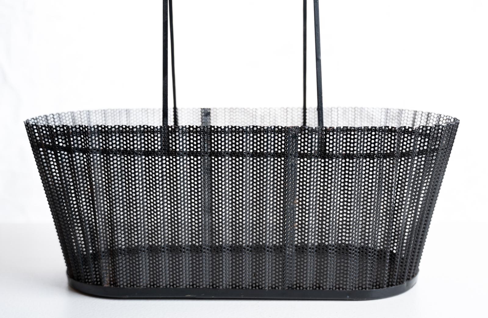 Rare Metal Basket with Wicker Handles by Mathieu Matégot 9