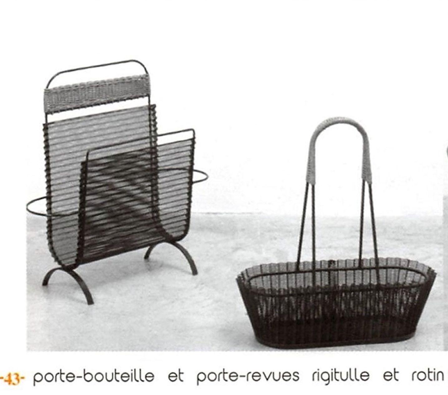 Rare Metal Basket with Wicker Handles by Mathieu Matégot 12