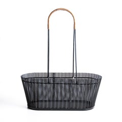 Rare Metal Basket with Wicker Handles by Mathieu Matégot