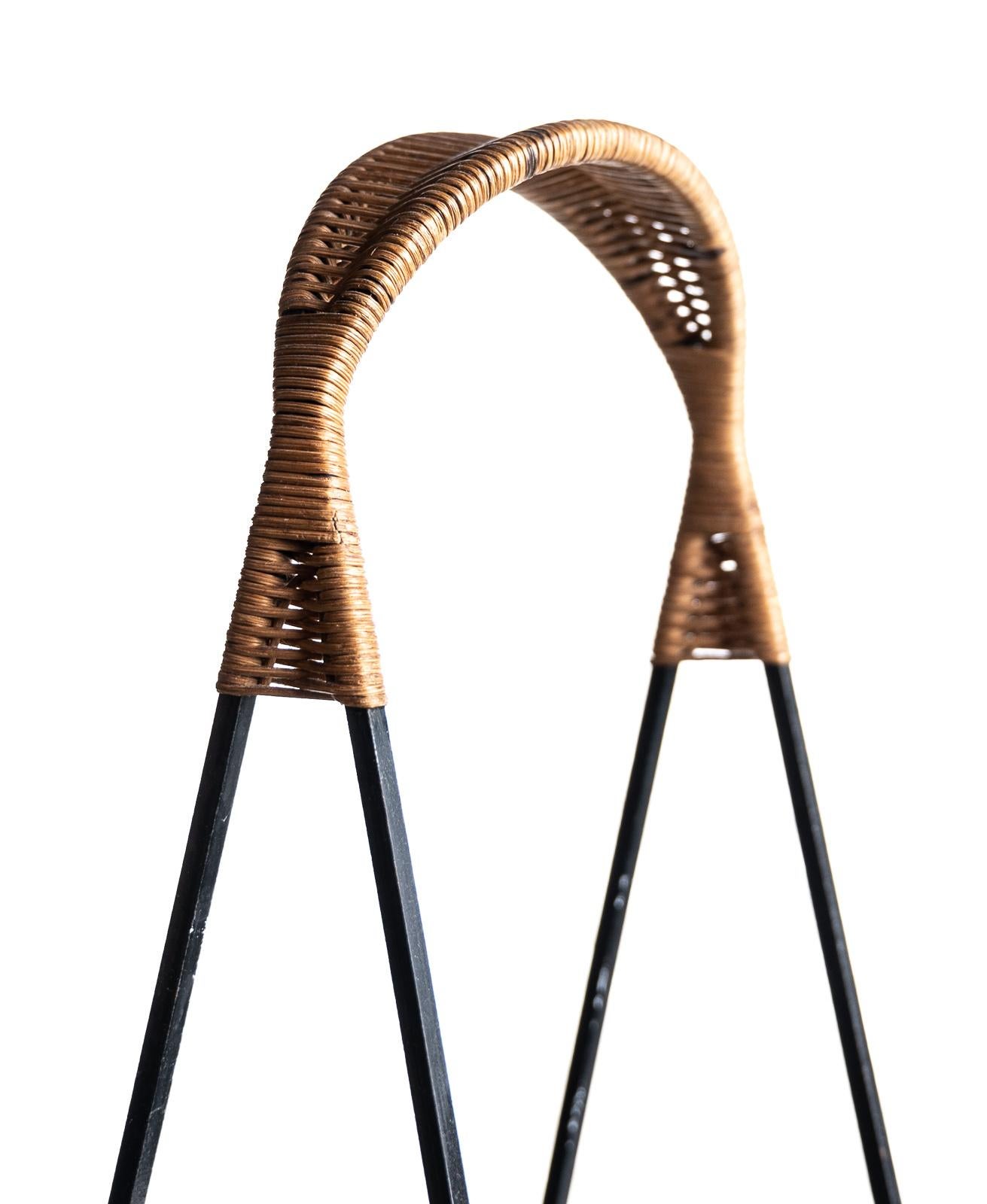 20th Century Rare Metal Basket with Wicker Handles by Mathieu Matégot