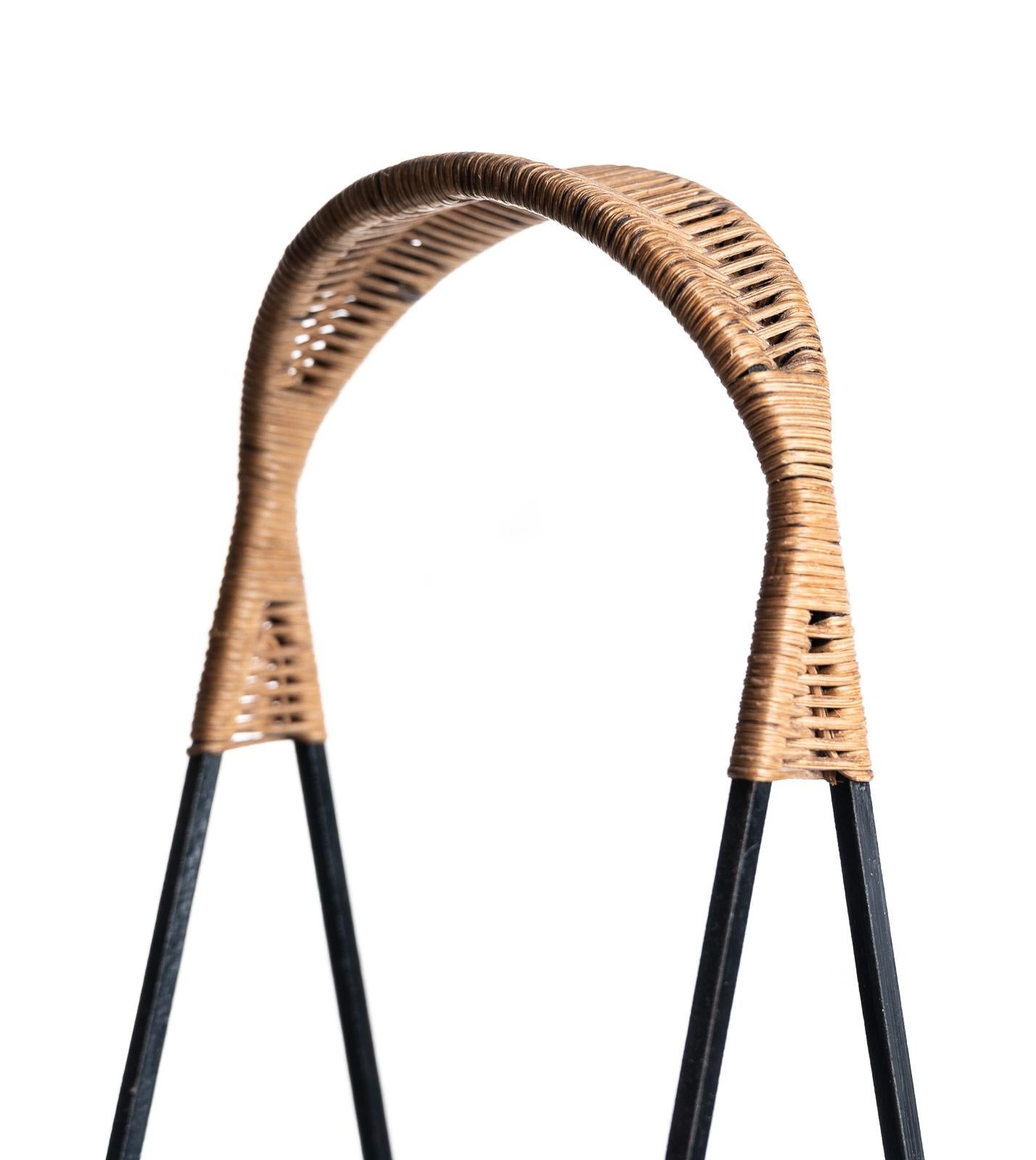 Rare Metal Basket with Wicker Handles by Mathieu Matégot 1
