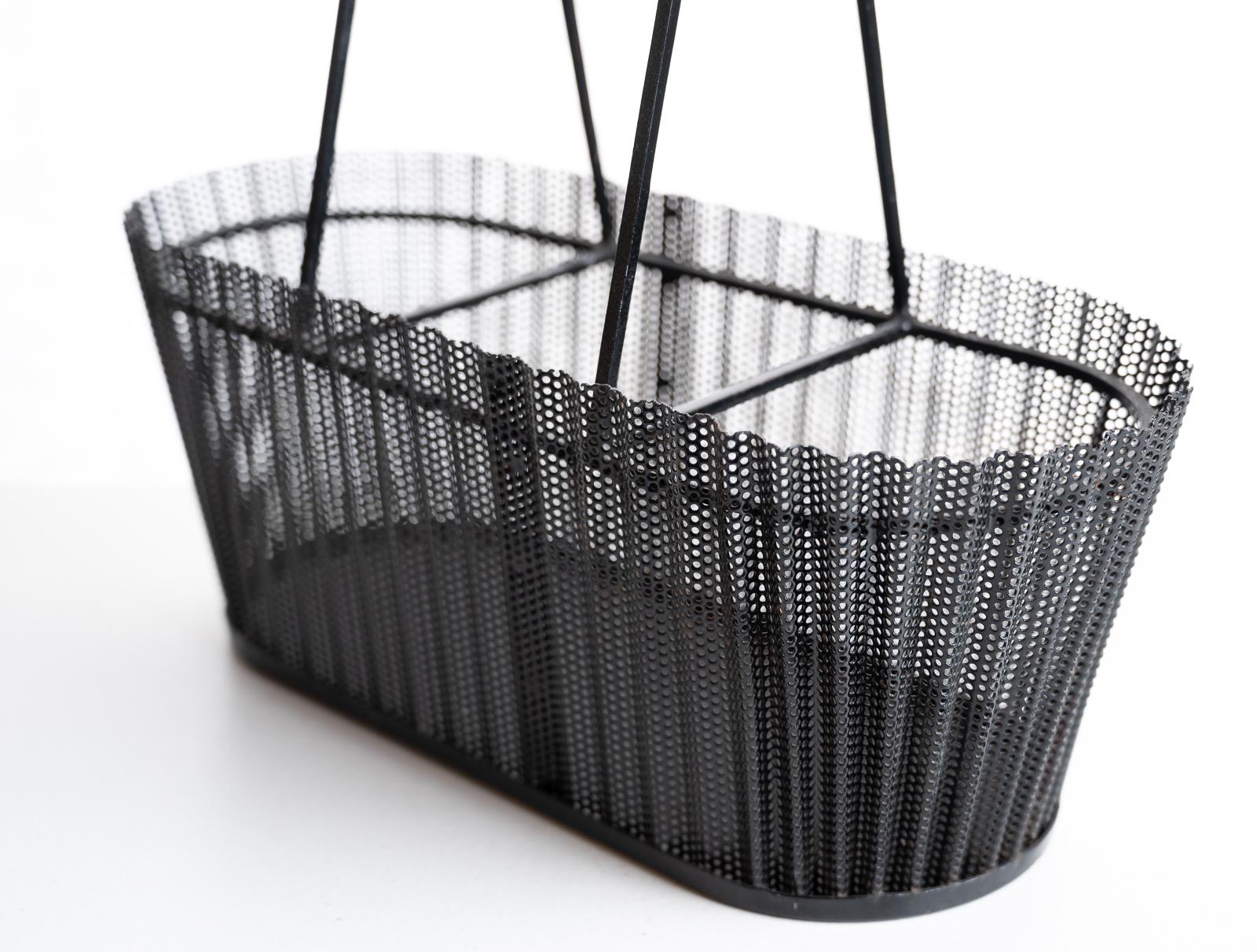 Rare Metal Basket with Wicker Handles by Mathieu Matégot 3