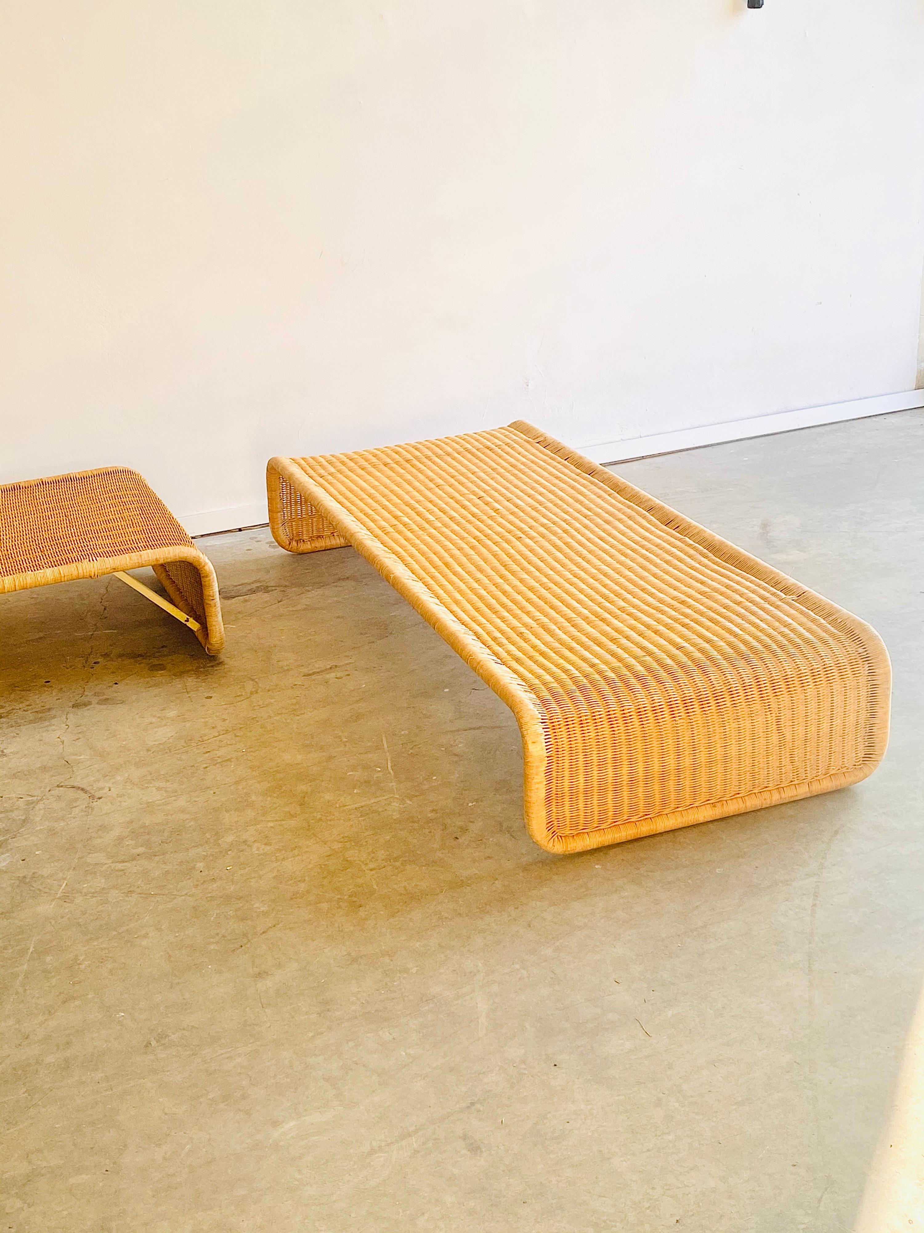 Mid-Century Modern Rare Metal Frame with Wicker Daybed Attributed to Tito Agnoli, Pair Available
