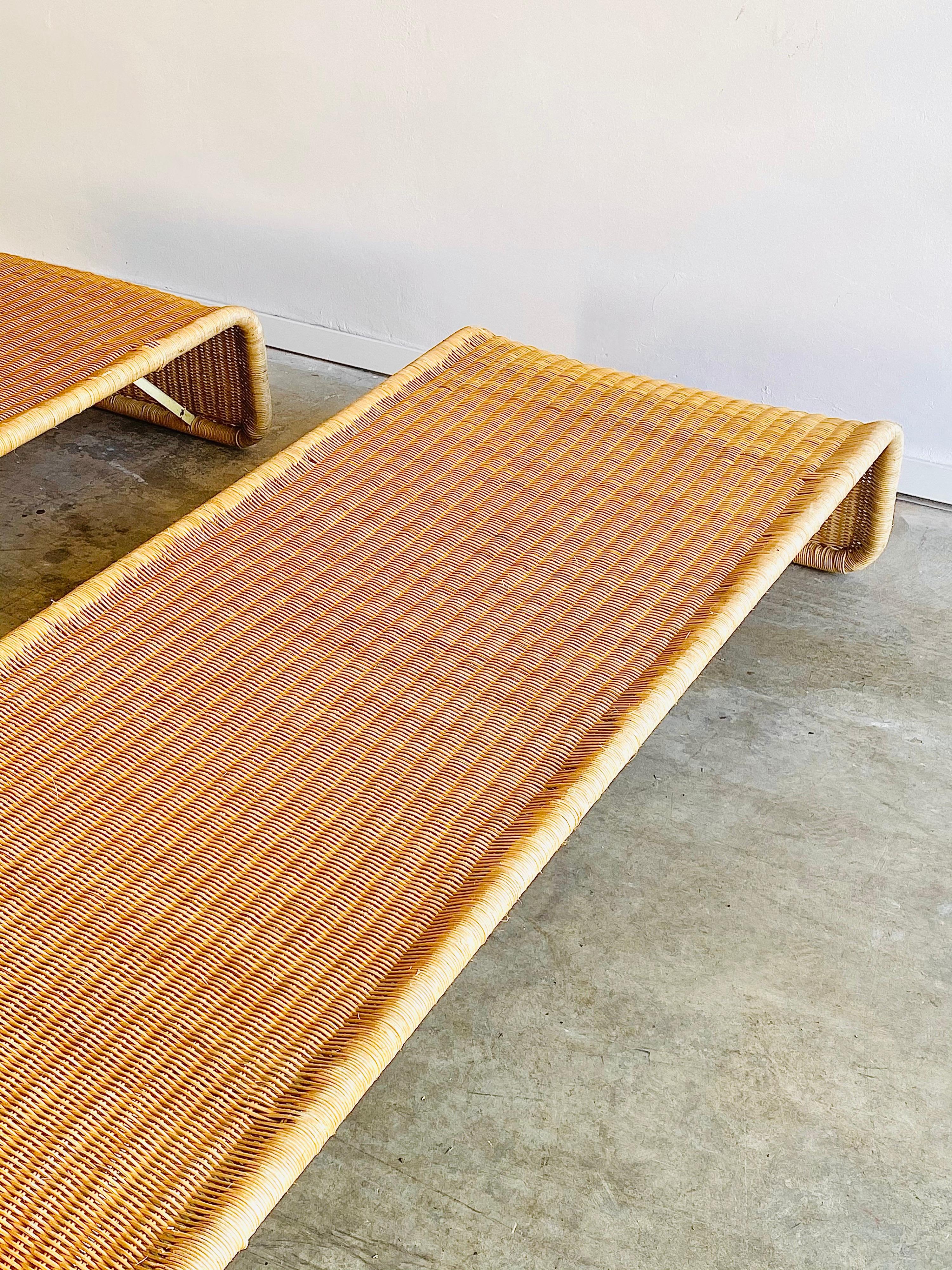 Mid-20th Century Rare Metal Frame with Wicker Daybed Attributed to Tito Agnoli, Pair Available