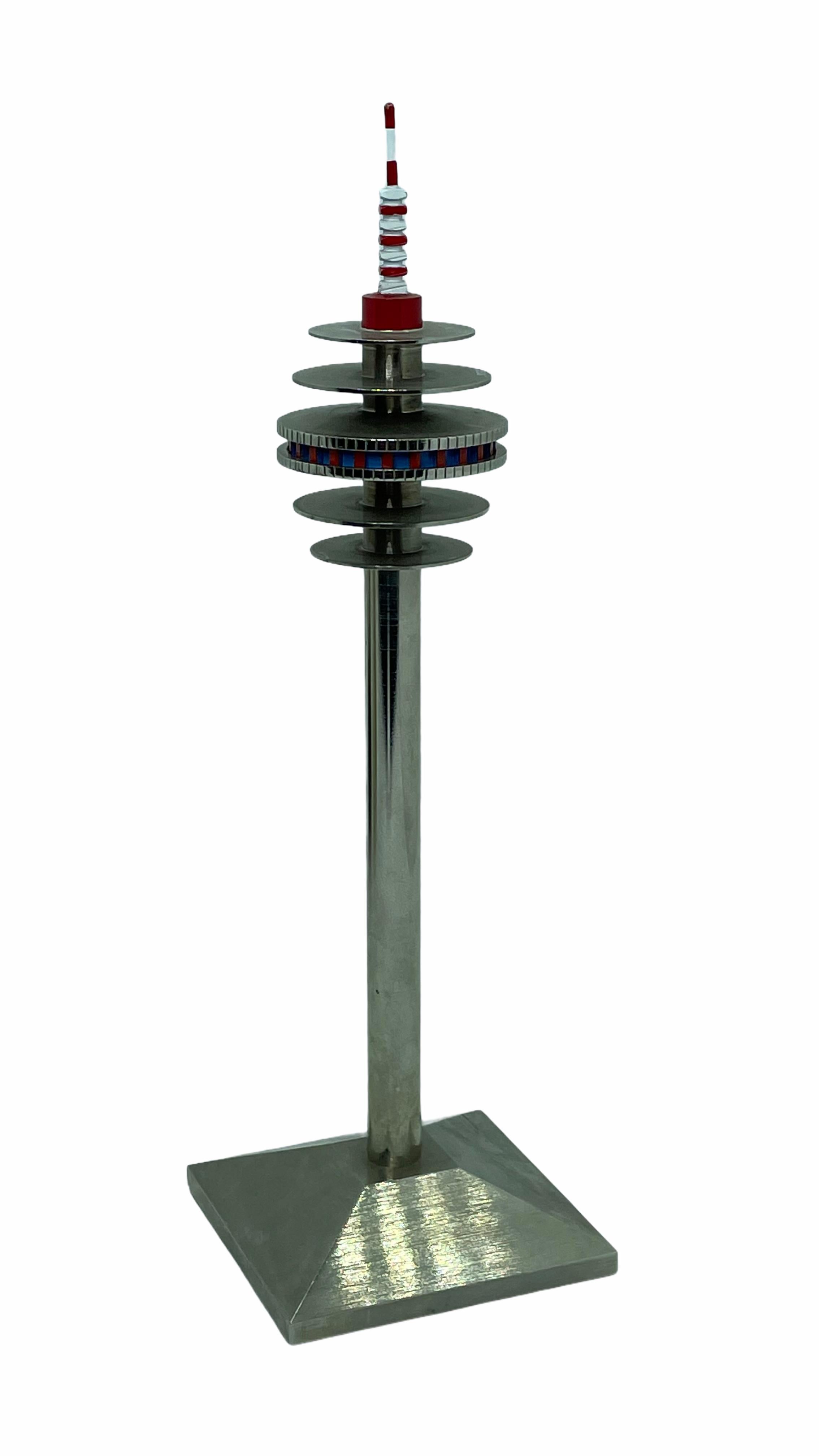 Scaled model a television tower from Vienna, Austria. Hand-spun in metal. A nice architectural sculpture for every living room or desktop. It measures approximate 7 3/8