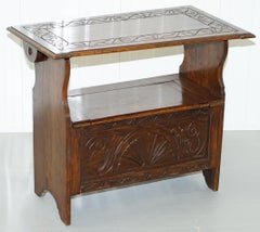 Rare Metamorphic Solid English Oak Monks Bench with Tilt-Top Table and Storage