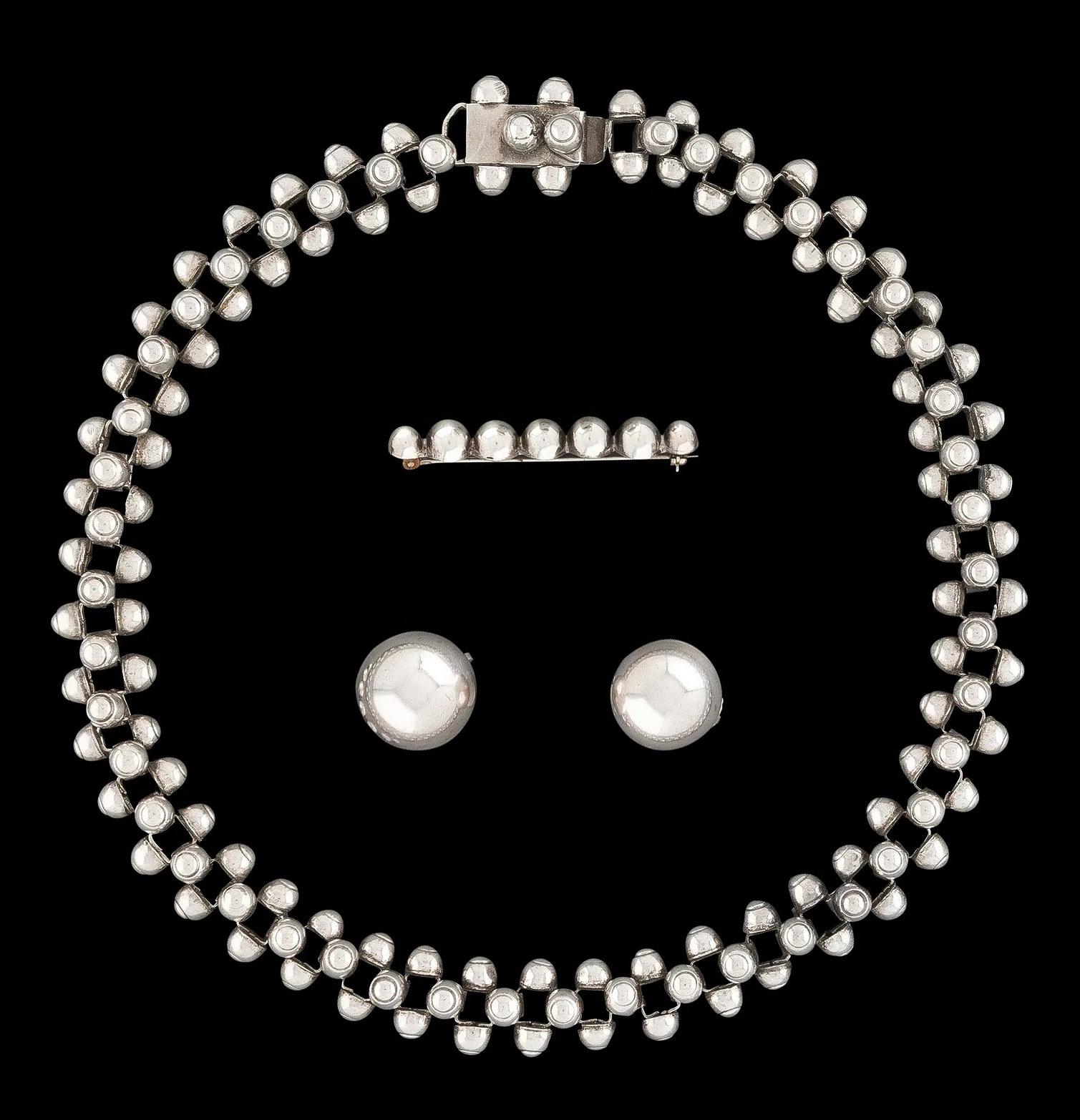 Rara joyería moderna mexicana de plata Suite Caviar Model William Spratling en venta 5