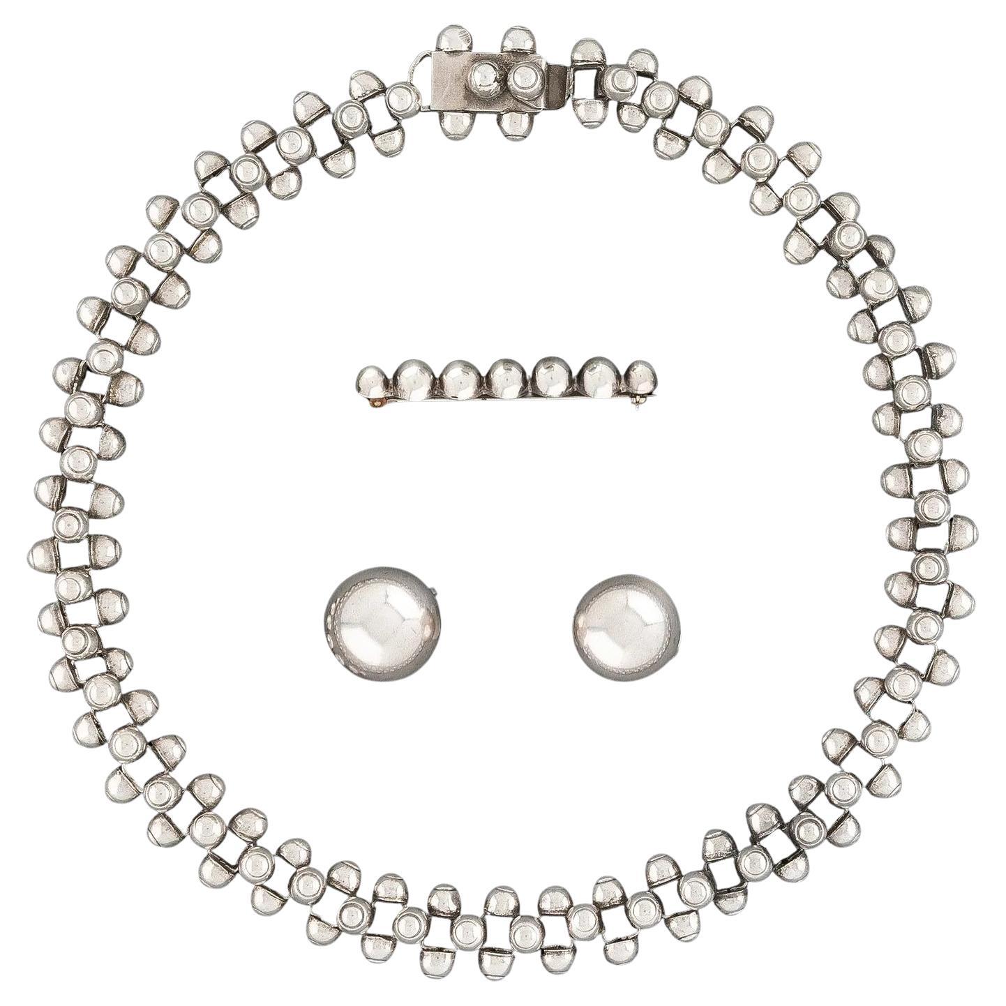 Rare Mexican Modern Silver Jewelry Suite Caviar Model William Spratling