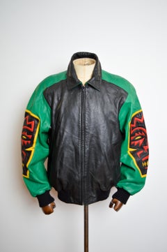 Rare MICHAEL HOBAN Leather Mask Rare North Beach Spring 1992 Bomber Jacket
