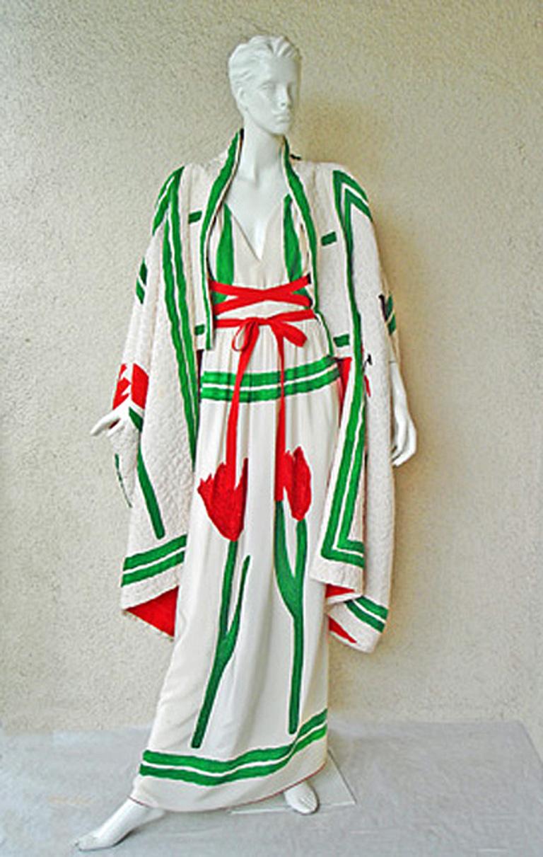 Rare Michaele Vollbracht Haute Couture Coty Award Silk Halter Dress Kimono Coat In Excellent Condition In Los Angeles, CA