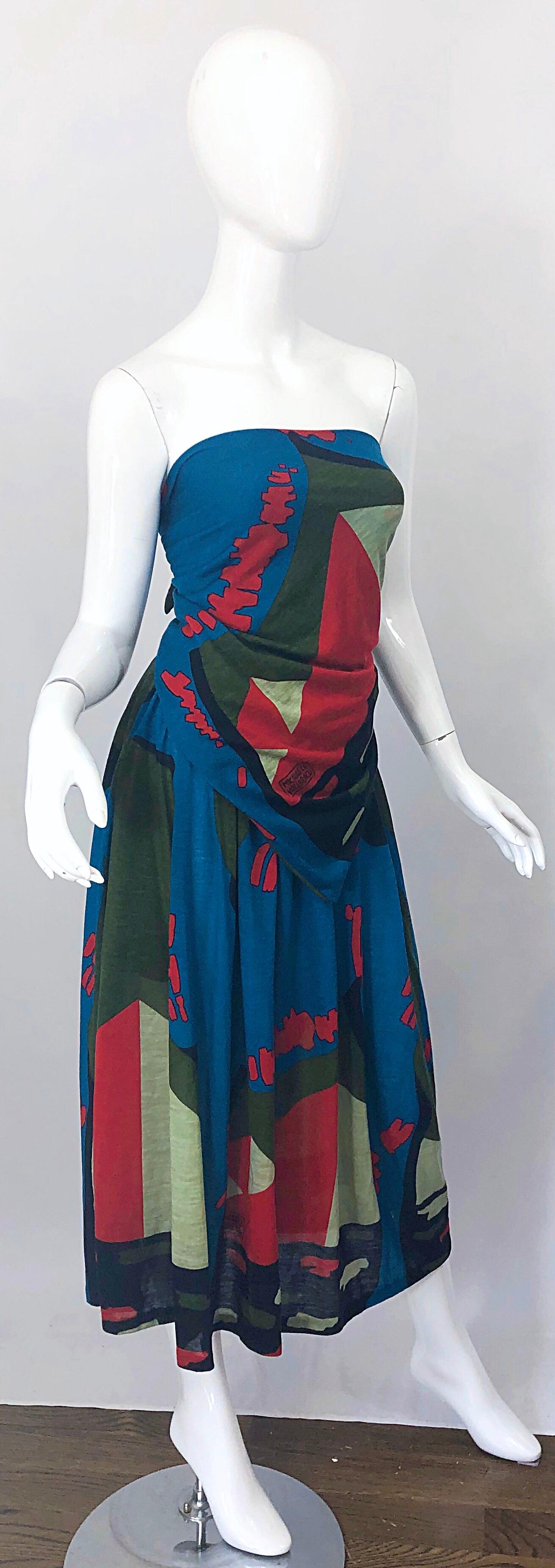 Seltene Michaele Vollbracht Frühjahr 1979 Abstrakter Druck Bandeau Rock Ensemble Kleid im Angebot 5