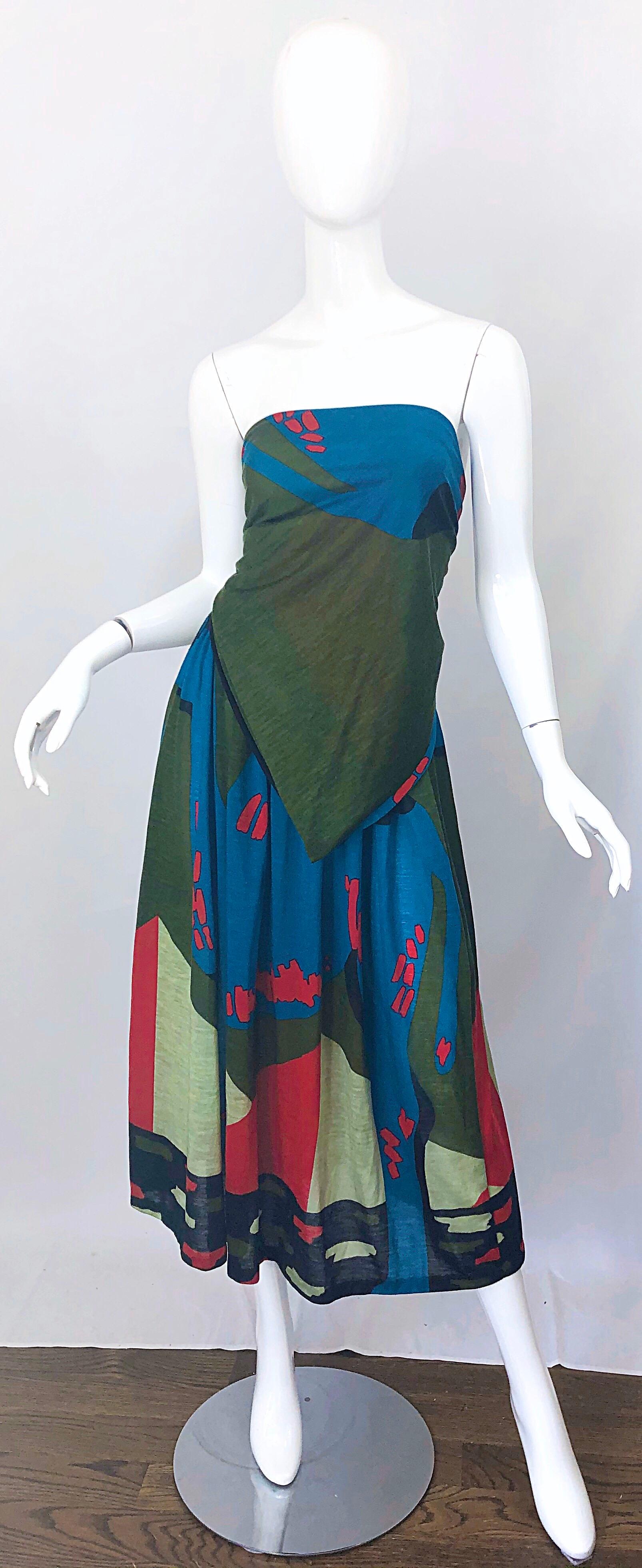 Rare Michaele Vollbracht Spring 1979 Abstract Print Bandeau Skirt Ensemble Dress For Sale 6