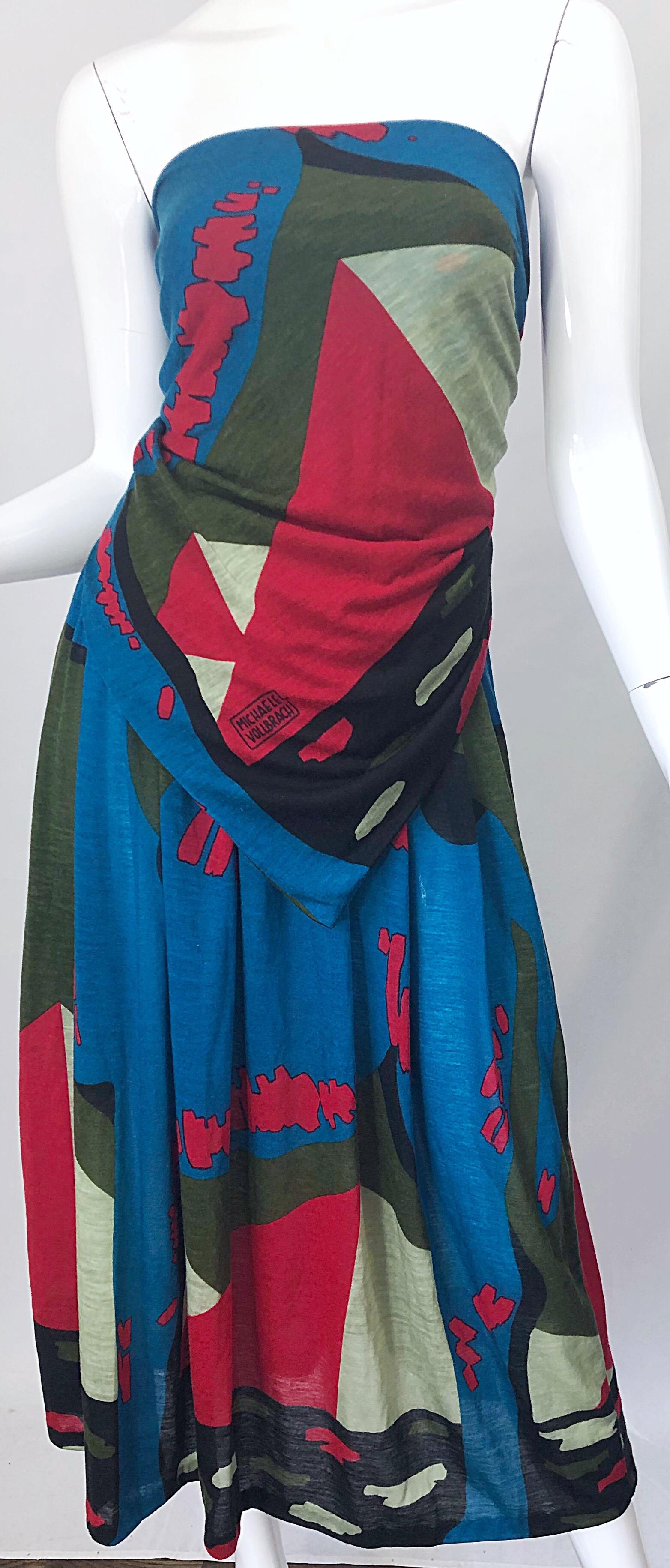 Rare Michaele Vollbracht Spring 1979 Abstract Print Bandeau Skirt Ensemble Dress For Sale 8