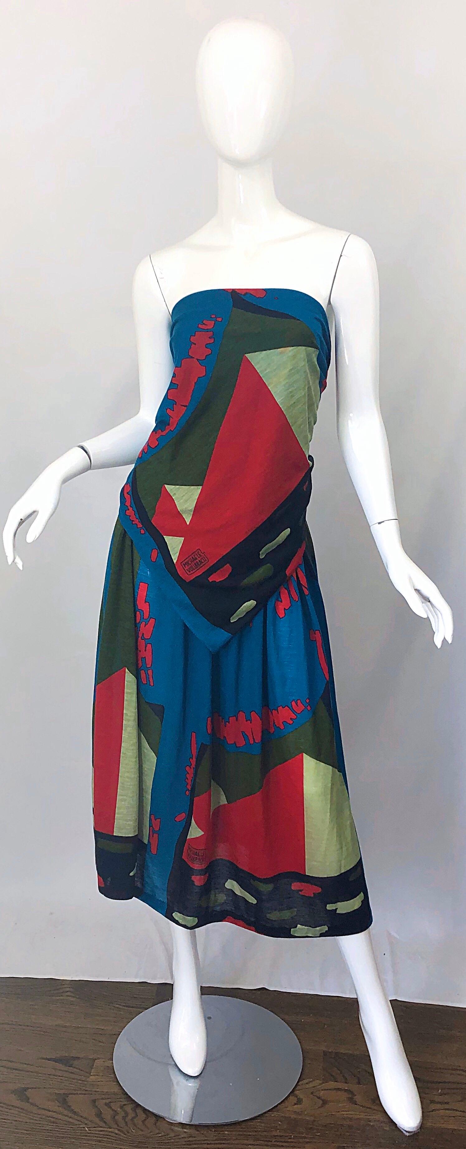 Rare Michaele Vollbracht Spring 1979 Abstract Print Bandeau Skirt Ensemble Dress For Sale 9