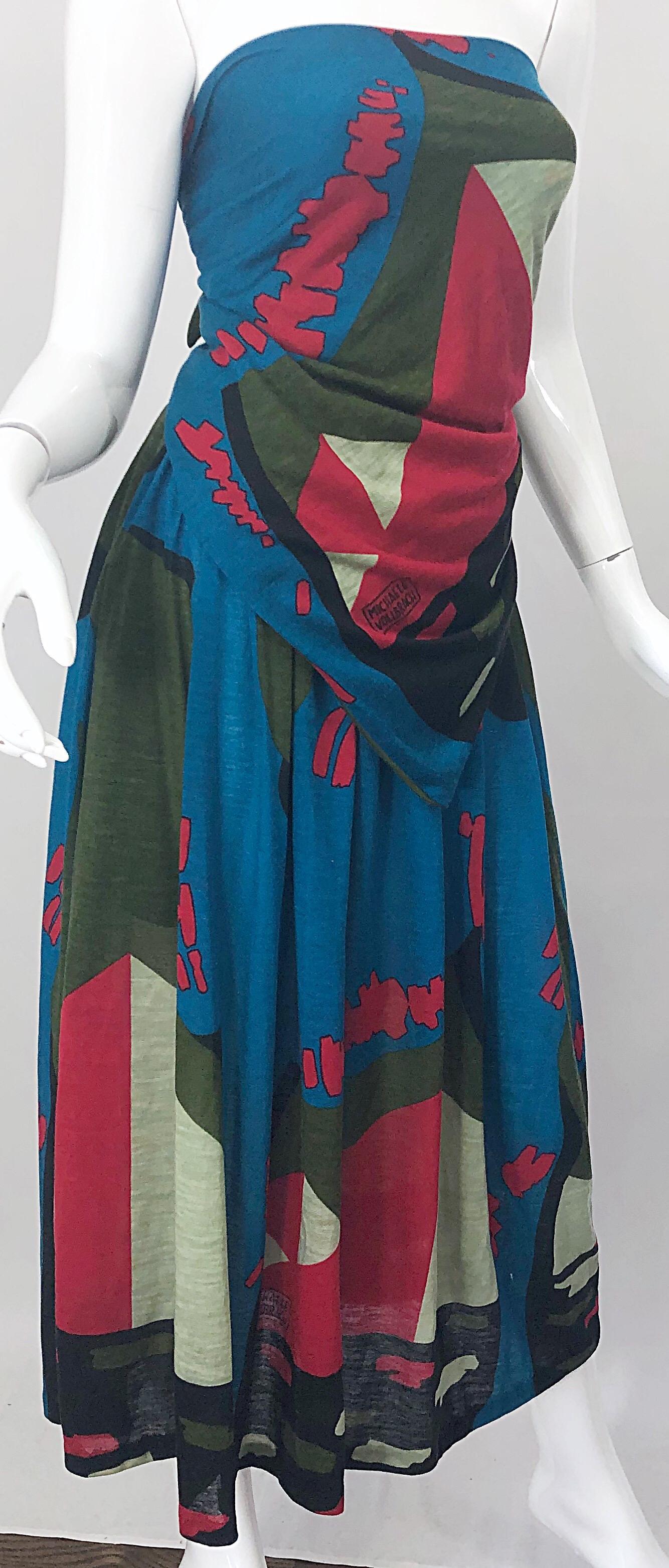 Rare Michaele Vollbracht Spring 1979 Abstract Print Bandeau Skirt Ensemble Dress For Sale 11
