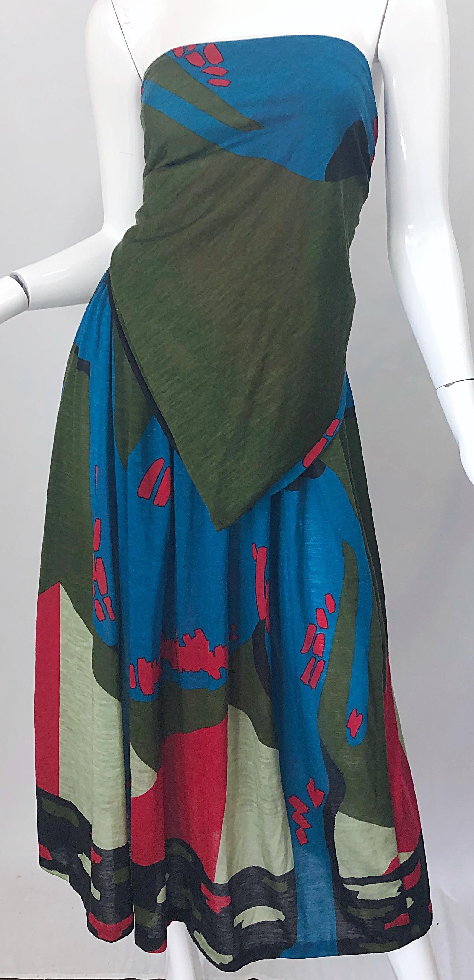 Rare Michaele Vollbracht Spring 1979 Abstract Print Bandeau Skirt Ensemble Dress For Sale 14