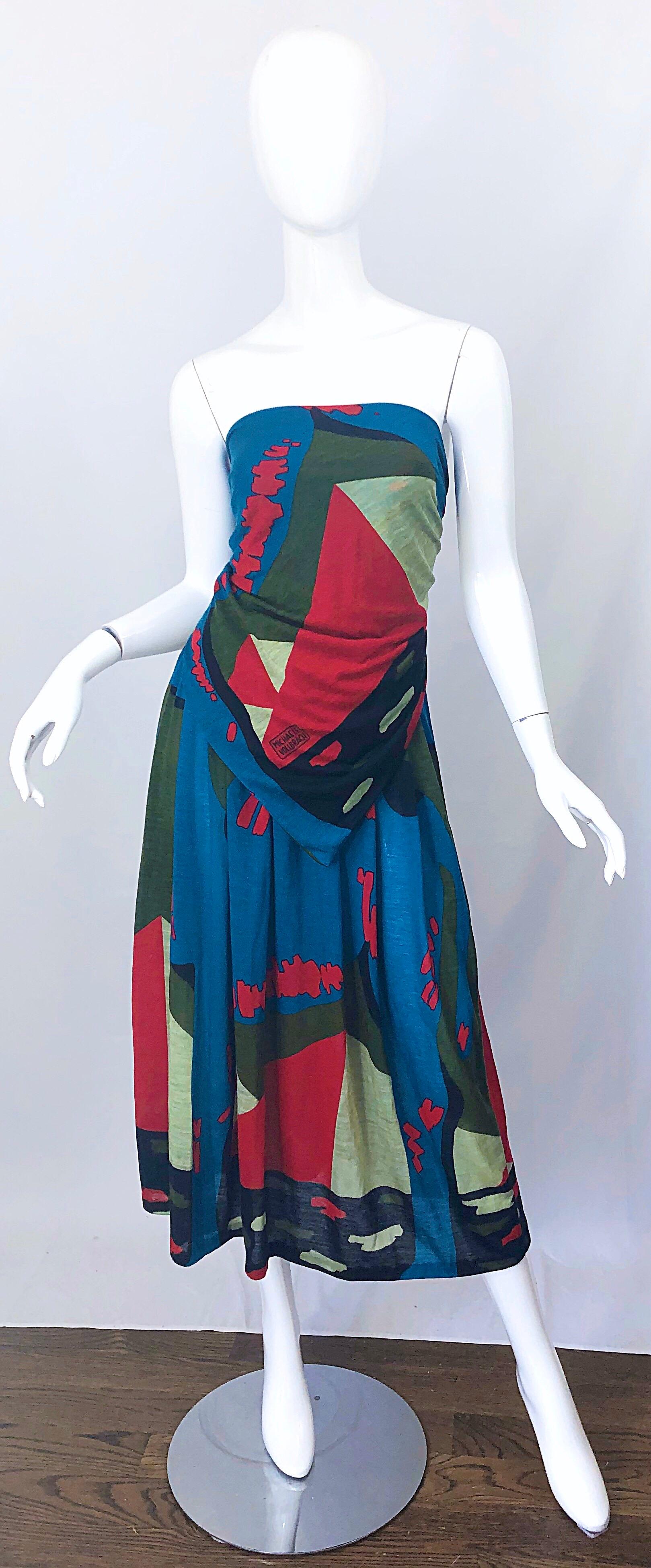 Rare Michaele Vollbracht Spring 1979 Abstract Print Bandeau Skirt Ensemble Dress For Sale 15