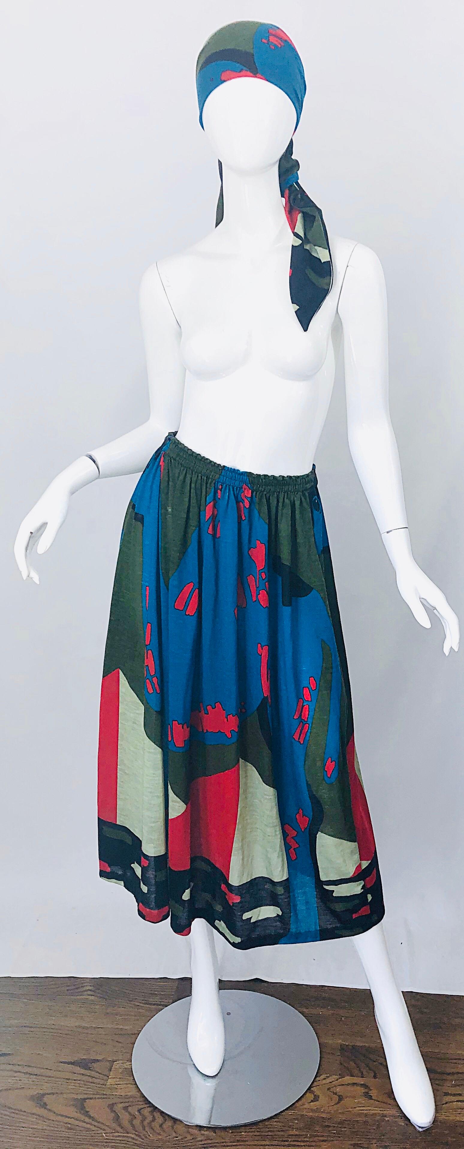 Women's Rare Michaele Vollbracht Spring 1979 Abstract Print Bandeau Skirt Ensemble Dress For Sale